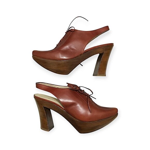 Vintage Michel Perry brown chunky platform lace up sling size 37.5 EU - Picture 2 of 10